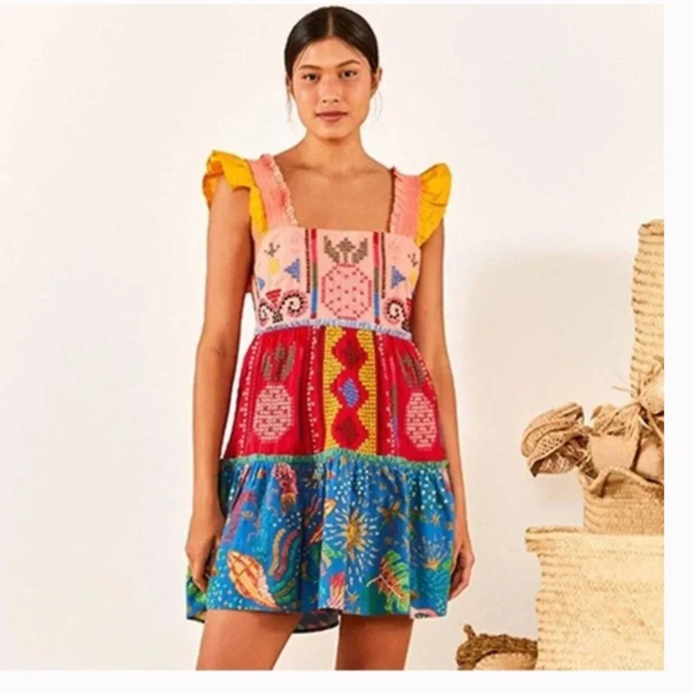 FARM Rio Color Block Embroidered Mini Dress Size Small - Picture 1 of 6